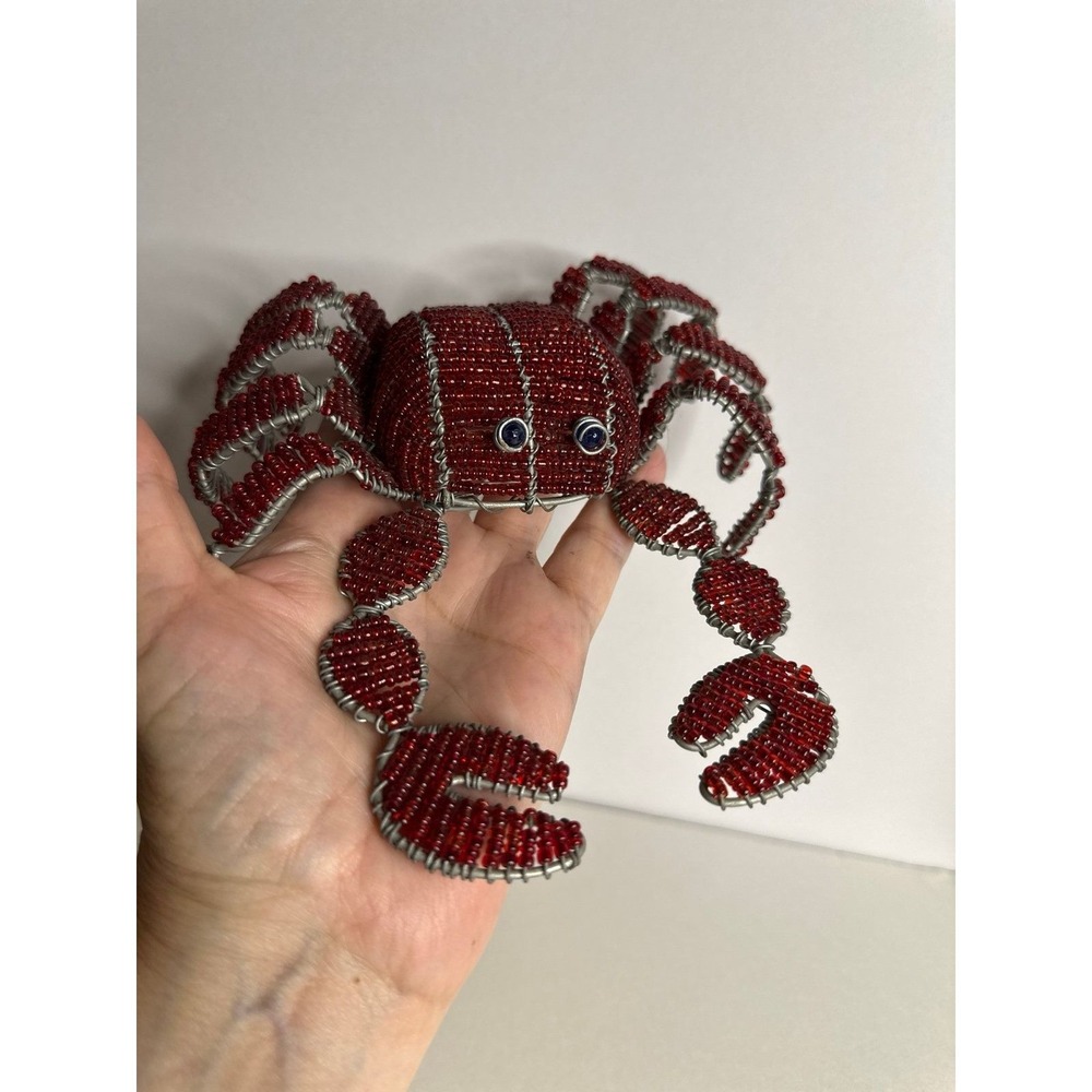 Grass Roots Beadworx Handmade Red Beaded Wire Crab 6x6.5"